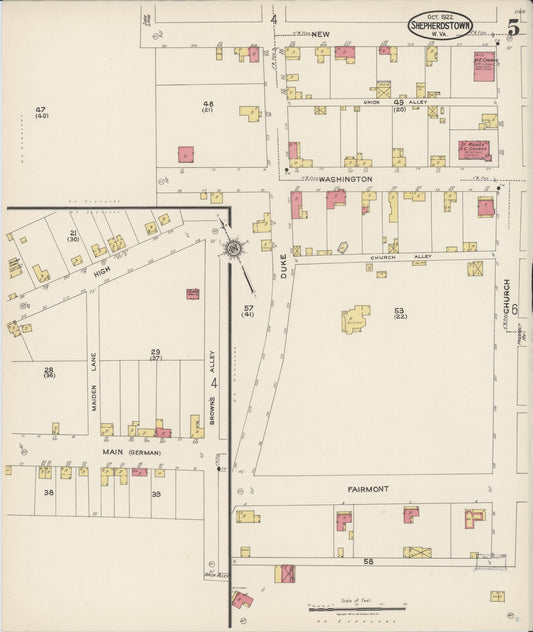 Sanborn Fire Insurance Map from Shepherdstown, Jefferson County, West Virginia (1922), Sheet #0005 - Historic Sanborn Fire Insurance Map Print, vintage old map wall art, antique decor, genealogy gift, West Virginia West Virginia map