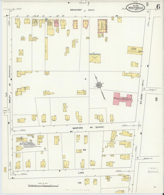 Sanborn Fire Insurance Map from Monticello, Sullivan County, New York (1911), Sheet #0006 - Historic Sanborn Fire Insurance Map Print, vintage old map wall art, antique decor, genealogy gift, New York New York map