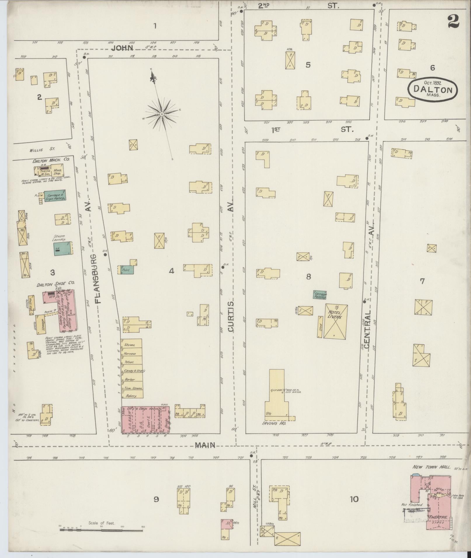 Sanborn Fire Insurance Map from Dalton, Berkshire County, Massachusetts (1892), Sheet #0002 - Complete Map Set gallery image, historic Sanborn map, vintage wall art, Massachusetts Massachusetts