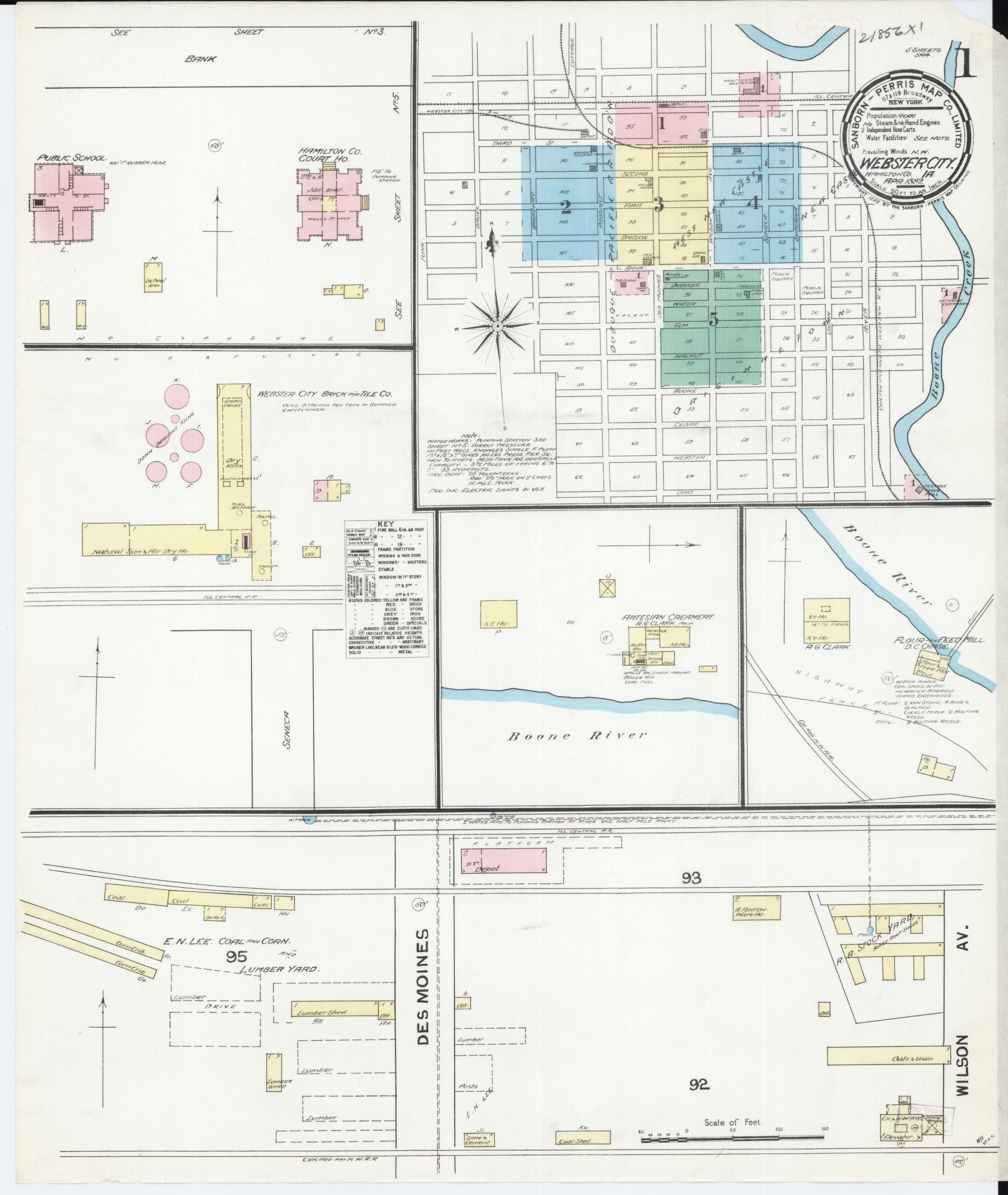 Sanborn Fire Insurance Map from Webster City, Hamilton County, Iowa. (1892) – Map View