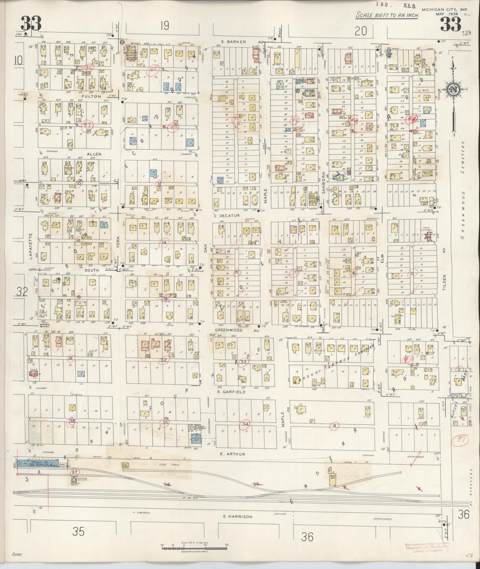 Sanborn Fire Insurance Map from Michigan City, La Porte County, Indiana (1948), Sheet #0033 - Historic Sanborn Fire Insurance Map Print, vintage old map wall art, antique decor, genealogy gift, Michigan Michigan map