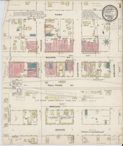 Sanborn Fire Insurance Map from Terrell, Kaufman County, Texas (1885), Sheet #0001 - Complete Map Set gallery image, historic Sanborn map, vintage wall art, Texas Texas