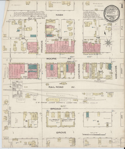 Sanborn Fire Insurance Map from Terrell, Kaufman County, Texas (1885), Sheet #0001 - Complete Map Set gallery image, historic Sanborn map, vintage wall art, Texas Texas