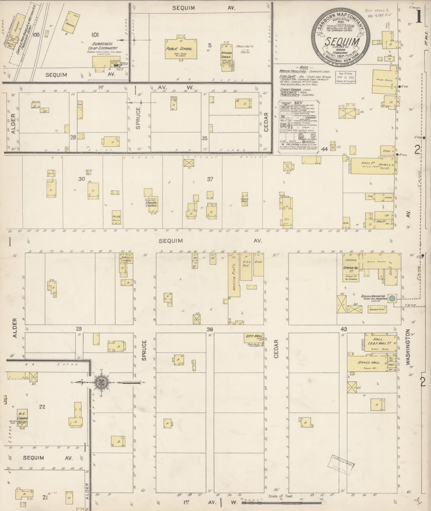 Sanborn Fire Insurance Map from Sequim, Clallam County, Washington (1917), Sheet #0001 - Complete Map Set gallery image, historic Sanborn map, vintage wall art, Washington Washington
