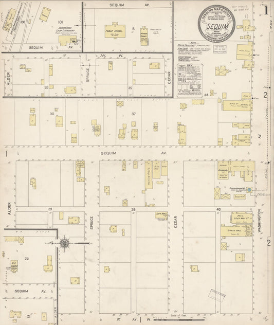 Sanborn Fire Insurance Map from Sequim, Clallam County, Washington (1917), Sheet #0001 - Complete Map Set gallery image, historic Sanborn map, vintage wall art, Washington Washington