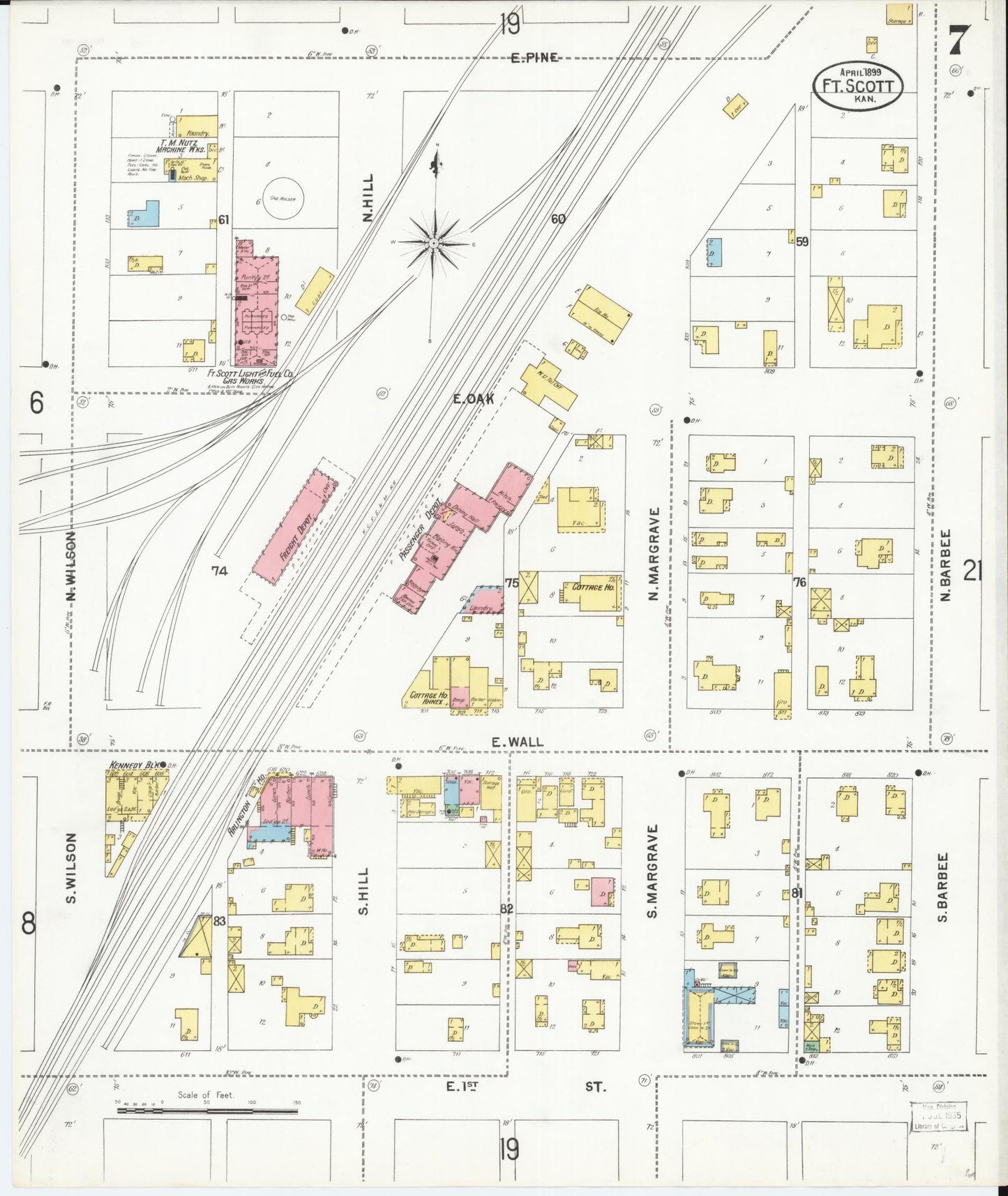 Sanborn Fire Insurance Map from Fort Scott, Bourbon County, Kansas (1899), Sheet #0007 - Complete Map Set gallery image, historic Sanborn map, vintage wall art, Kansas Kansas