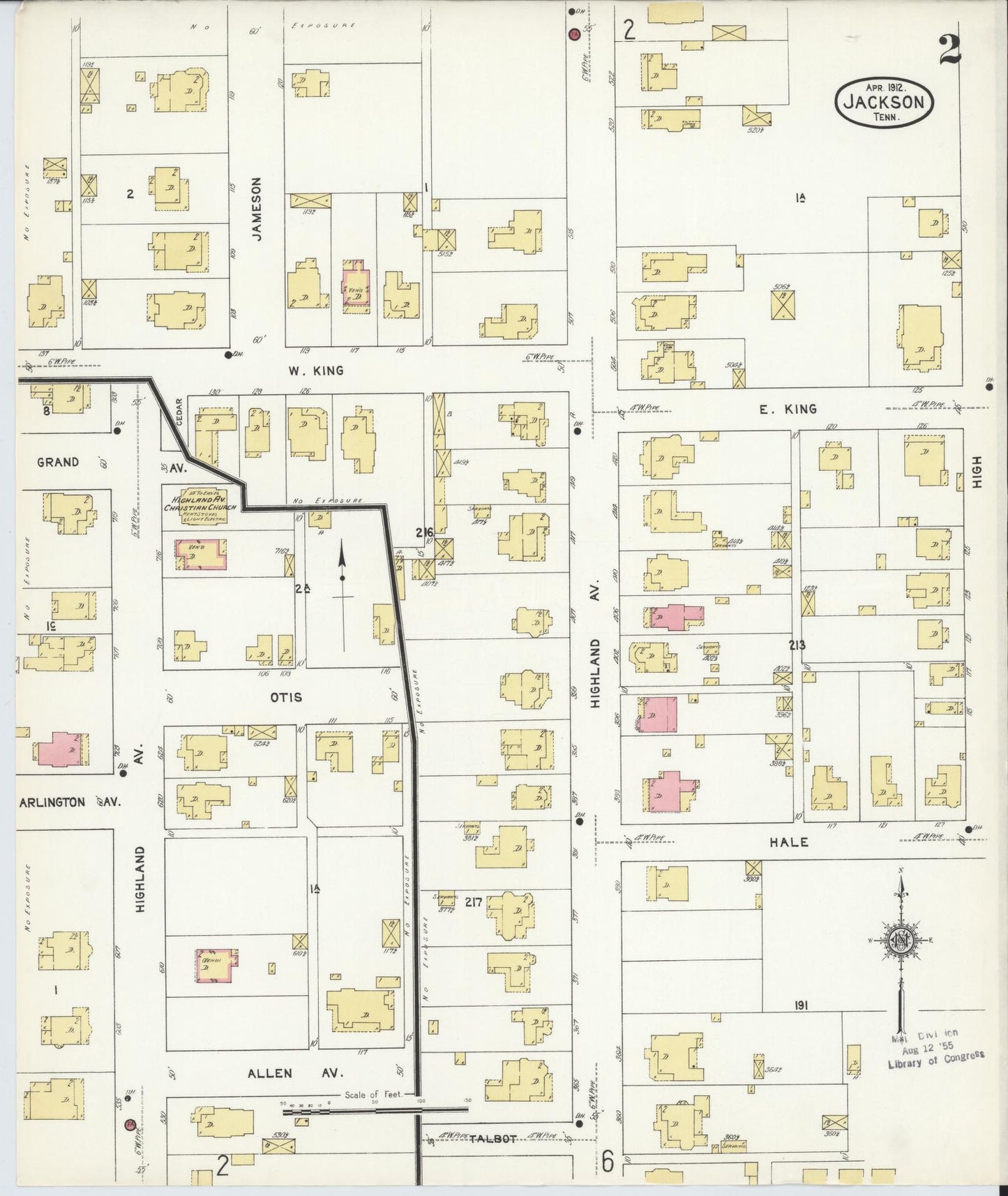 Sanborn Fire Insurance Map from Jackson, Madison County, Tennessee (1912), Sheet #0002 - Complete Map Set gallery image, historic Sanborn map, vintage wall art, Tennessee Tennessee