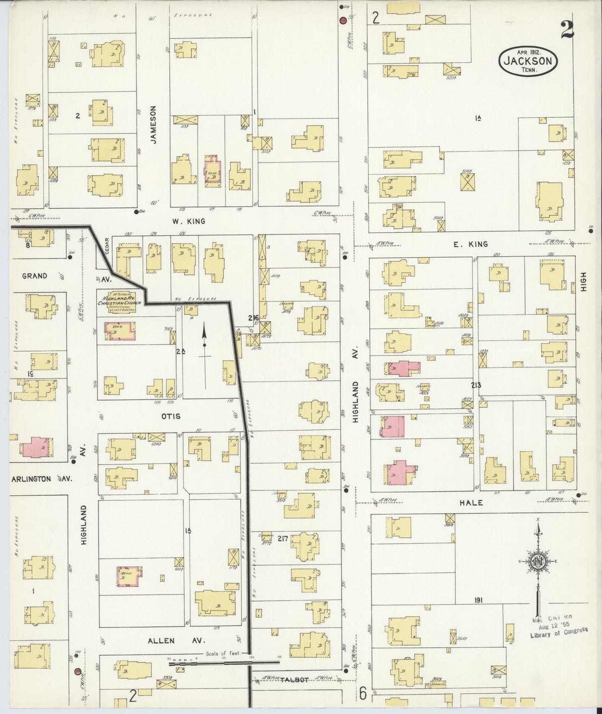 Sanborn Fire Insurance Map from Jackson, Madison County, Tennessee (1912), Sheet #0002 - Complete Map Set gallery image, historic Sanborn map, vintage wall art, Tennessee Tennessee