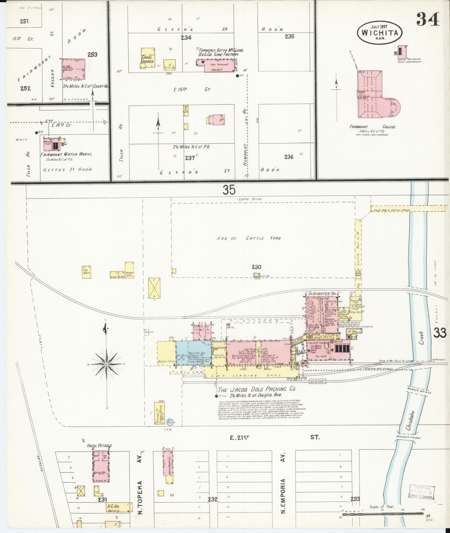 Sanborn Fire Insurance Map from Wichita, Sedgwick County, Kansas (1897), Sheet #0034 - Complete Map Set gallery image, historic Sanborn map, vintage wall art, Kansas Kansas