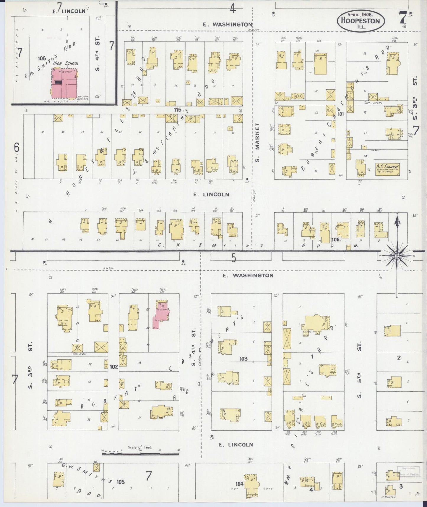 Sanborn Fire Insurance Map from Hoopeston, Vermilion County, Illinois (1906), Sheet #0007 - Historic Sanborn Fire Insurance Map Print, vintage old map wall art, antique decor, genealogy gift, Illinois Illinois map