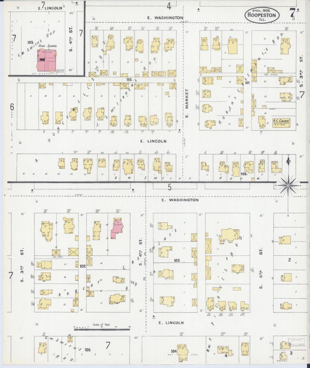 Sanborn Fire Insurance Map from Hoopeston, Vermilion County, Illinois (1906), Sheet #0007 - Historic Sanborn Fire Insurance Map Print, vintage old map wall art, antique decor, genealogy gift, Illinois Illinois map