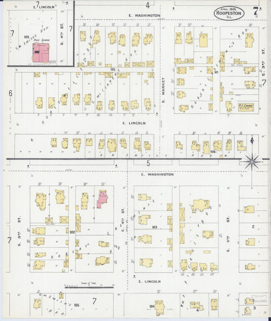 Sanborn Fire Insurance Map from Hoopeston, Vermilion County, Illinois (1906), Sheet #0007 - Historic Sanborn Fire Insurance Map Print, vintage old map wall art, antique decor, genealogy gift, Illinois Illinois map
