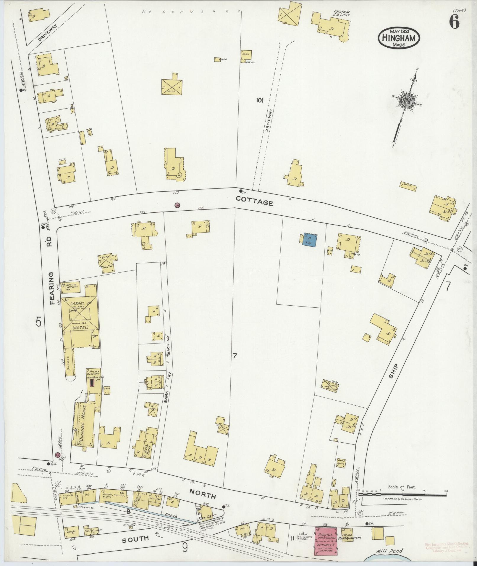 Sanborn Fire Insurance Map from Hingham, Plymouth County, Massachusetts (1921), Sheet #0006 - Complete Map Set gallery image, historic Sanborn map, vintage wall art, Massachusetts Massachusetts