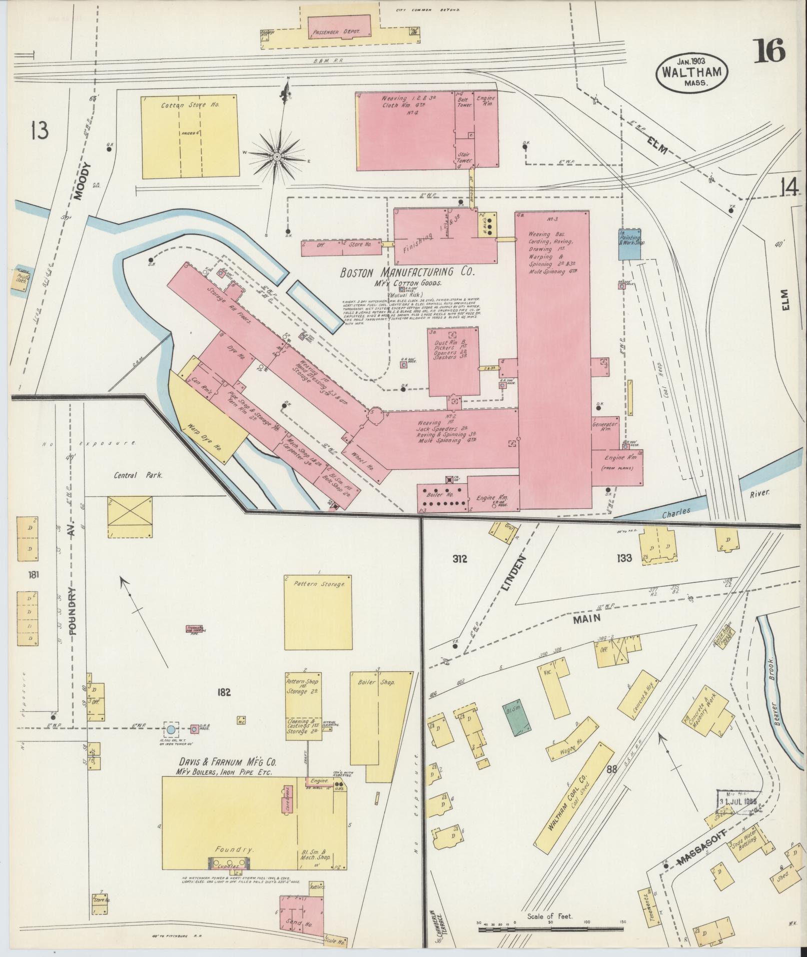 Sanborn Fire Insurance Map from Waltham, Middlesex County, Massachusetts (1903), Sheet #0016 - Complete Map Set gallery image, historic Sanborn map, vintage wall art, Massachusetts Massachusetts