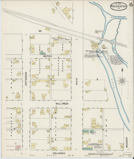 Sanborn Fire Insurance Map from Rochester, Fulton County, Indiana (1890), Sheet #0006 - Historic Sanborn Fire Insurance Map Print, vintage old map wall art, antique decor, genealogy gift, Indiana Indiana map
