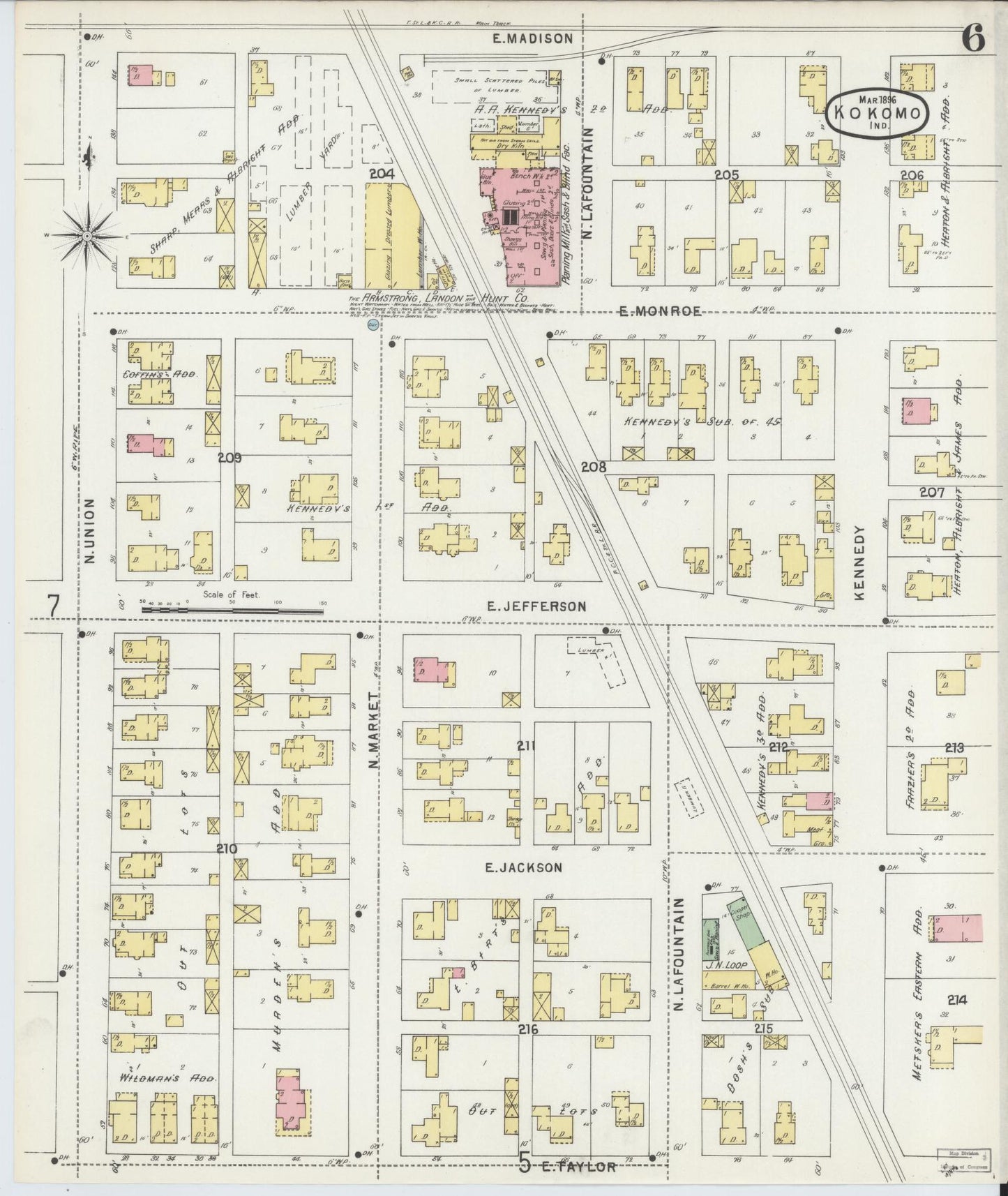 Sanborn Fire Insurance Map from Kokomo, Howard County, Indiana (1896), Sheet #0006 - Historic Sanborn Fire Insurance Map Print, vintage old map wall art, antique decor, genealogy gift, Indiana Indiana map