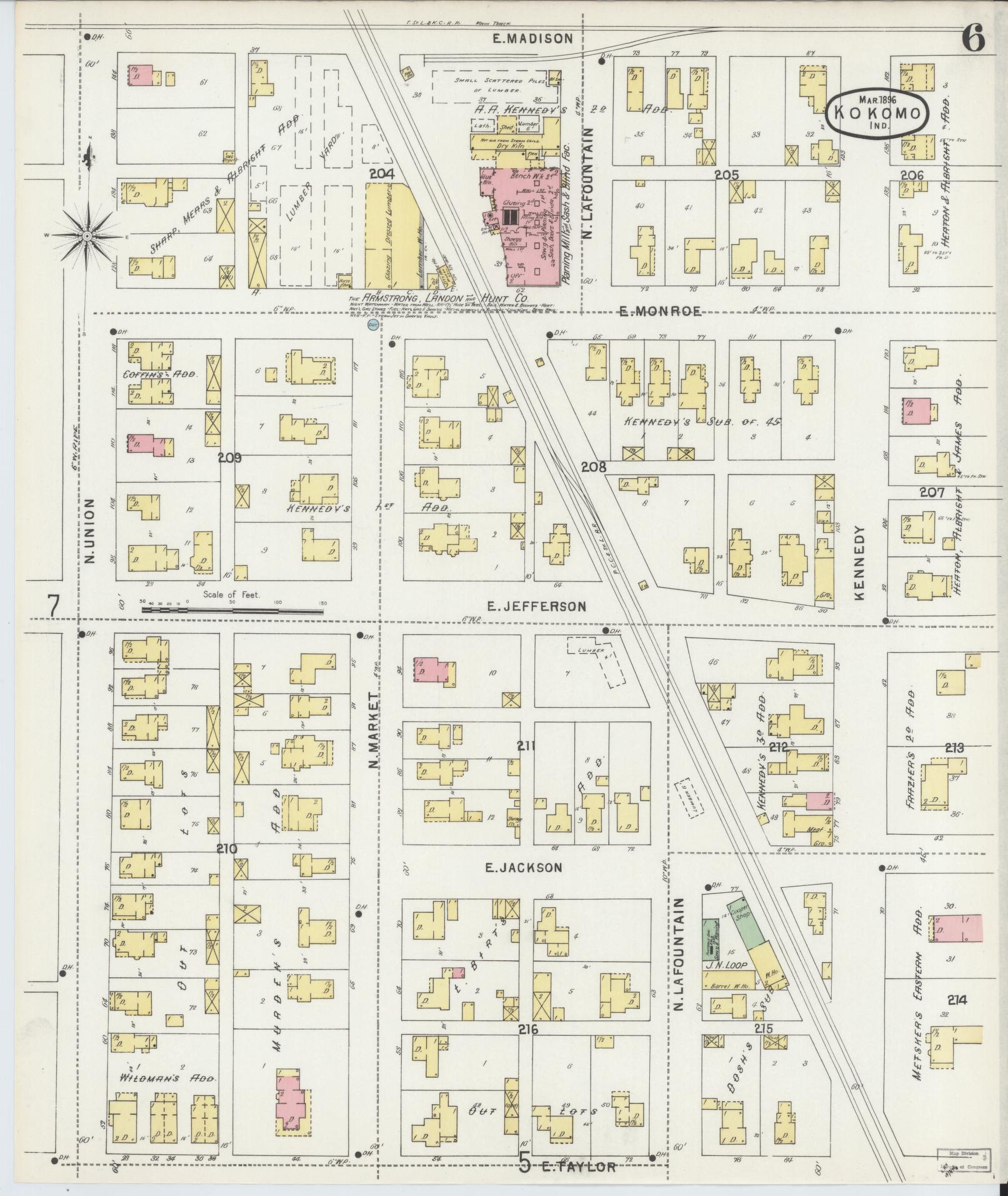 Sanborn Fire Insurance Map from Kokomo, Howard County, Indiana (1896), Sheet #0006 - Historic Sanborn Fire Insurance Map Print, vintage old map wall art, antique decor, genealogy gift, Indiana Indiana map