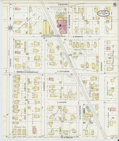 Sanborn Fire Insurance Map from Kokomo, Howard County, Indiana (1896), Sheet #0006 - Historic Sanborn Fire Insurance Map Print, vintage old map wall art, antique decor, genealogy gift, Indiana Indiana map