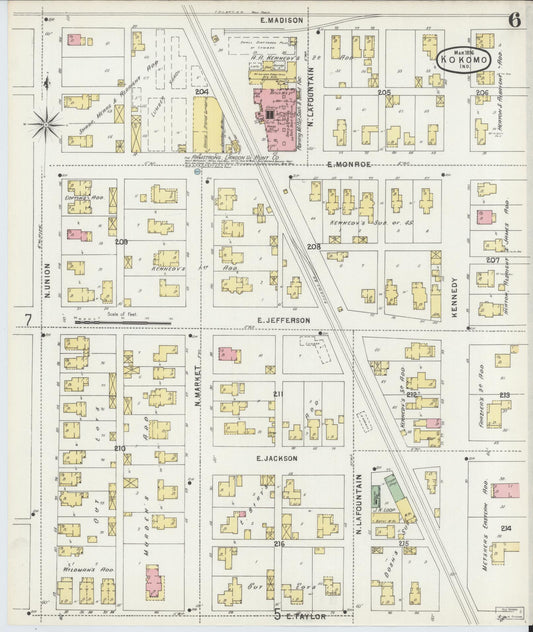 Sanborn Fire Insurance Map from Kokomo, Howard County, Indiana (1896), Sheet #0006 - Historic Sanborn Fire Insurance Map Print, vintage old map wall art, antique decor, genealogy gift, Indiana Indiana map