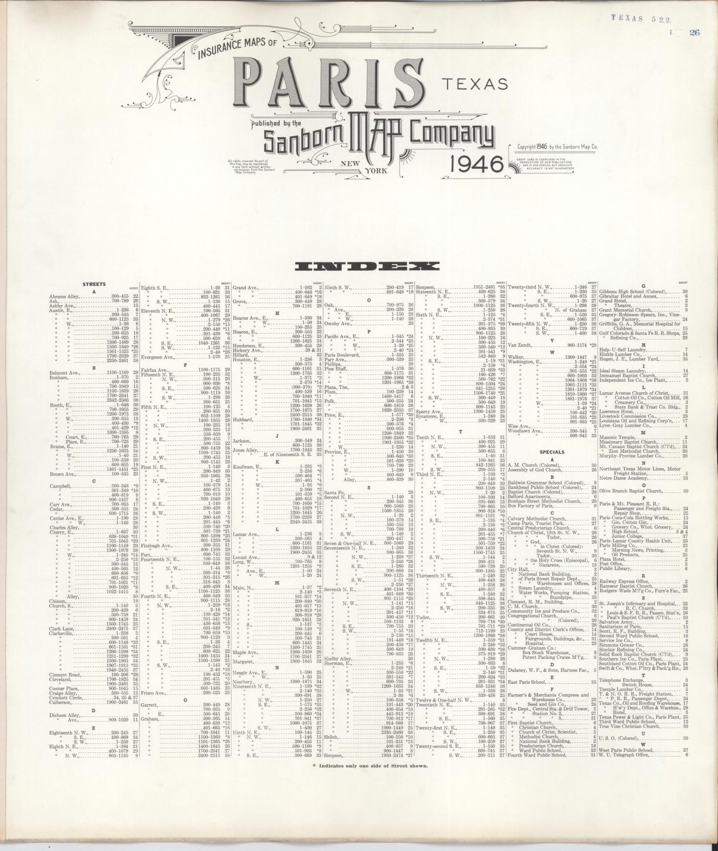 Sanborn Fire Insurance Map from Paris, Lamar County, Texas. (1950) – Historic Sanborn Fire Insurance Map Print