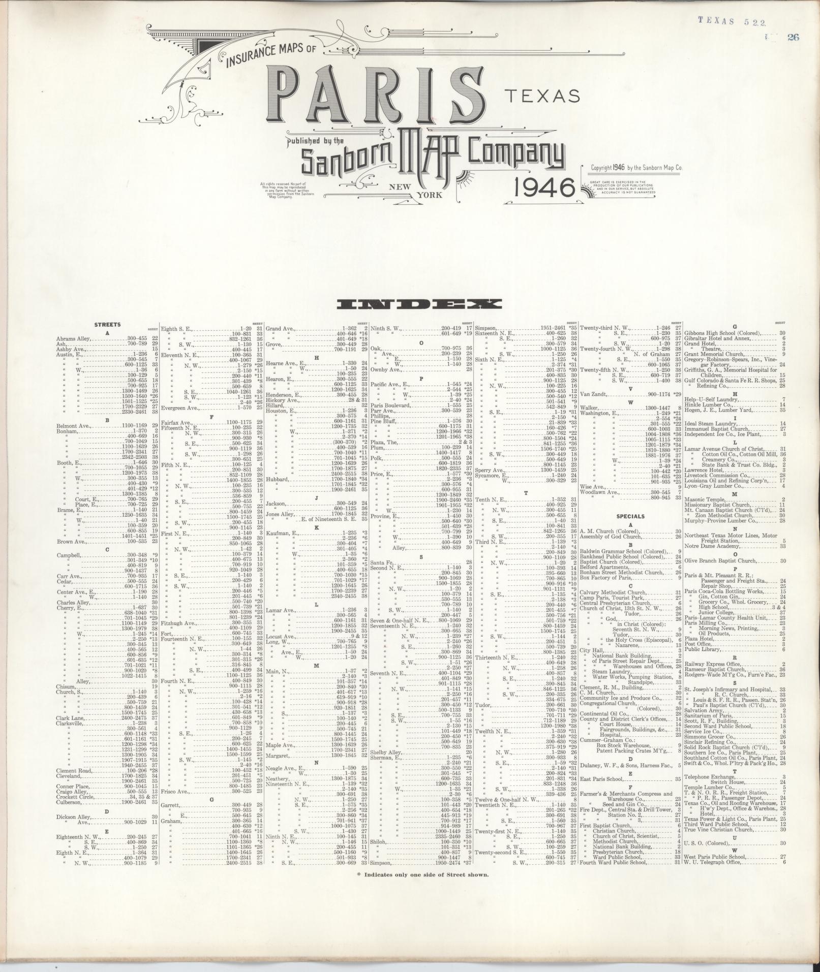 Sanborn Fire Insurance Map from Paris, Lamar County, Texas. (1950) – Historic Sanborn Fire Insurance Map Print