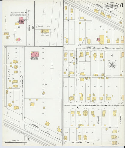 Sanborn Fire Insurance Map from Bellefontaine, Logan County, Ohio (1901), Sheet #0008 - Complete Map Set gallery image, historic Sanborn map, vintage wall art, Ohio Ohio