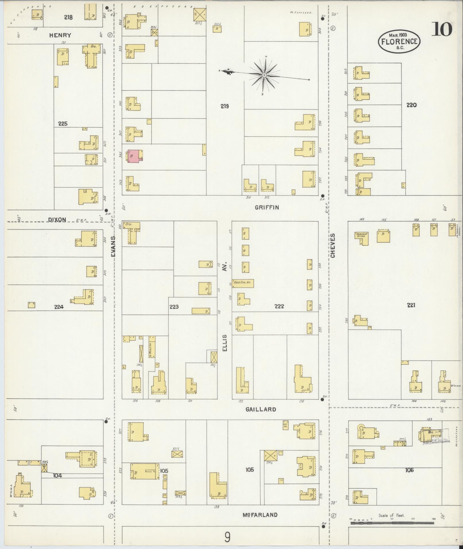 Sanborn Fire Insurance Map from Florence, Florence County, South Carolina (1903), Sheet #0010 - Complete Map Set gallery image, historic Sanborn map, vintage wall art, South Carolina South Carolina