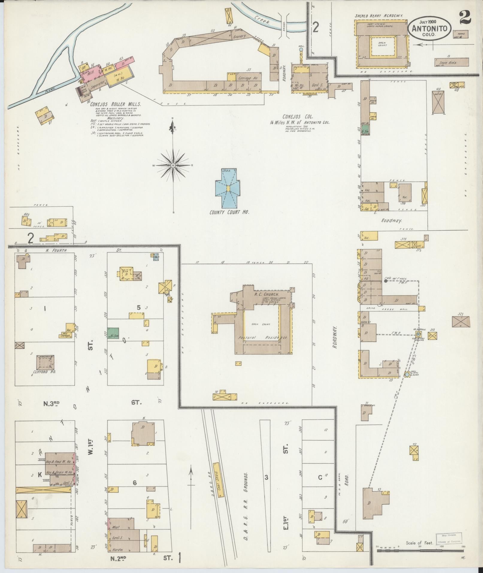 Sanborn Fire Insurance Map from Antonito, Conejos County, Colorado (1900), Sheet #0002 - Complete Map Set gallery image, historic Sanborn map, vintage wall art, Colorado Colorado