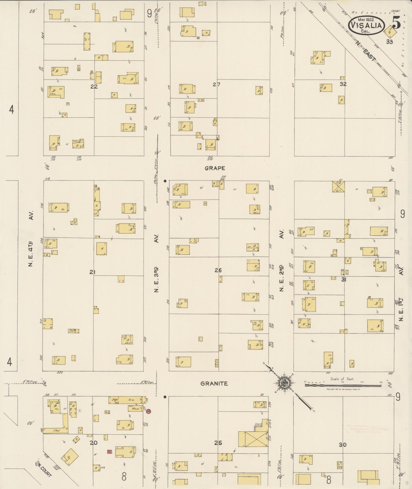 Sanborn Fire Insurance Map from Visalia, Tulare County, California (1922), Sheet #0005 - Complete Map Set gallery image, historic Sanborn map, vintage wall art, California California