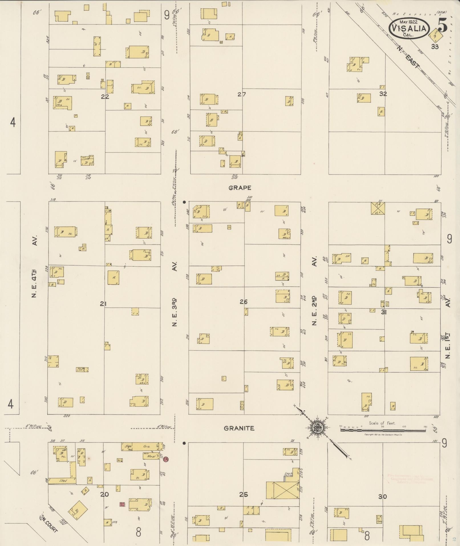 Sanborn Fire Insurance Map from Visalia, Tulare County, California (1922), Sheet #0005 - Complete Map Set gallery image, historic Sanborn map, vintage wall art, California California