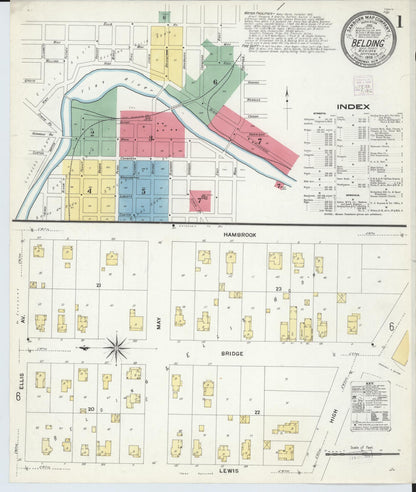 Sanborn Fire Insurance Map from Belding, Ionia County, Michigan (1908), Sheet #0001 - Historic Sanborn Fire Insurance Map Print, vintage old map wall art, antique decor, genealogy gift, Michigan Michigan map