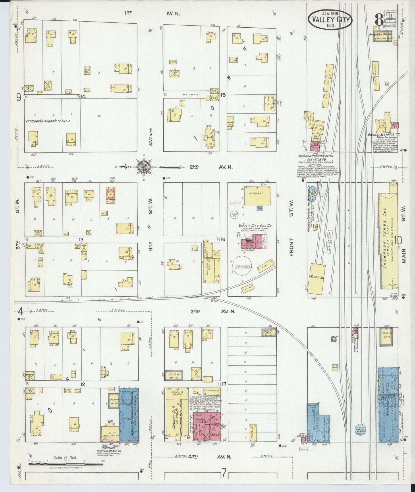 Sanborn Fire Insurance Map from Valley City, Barnes County, North Dakota (1919), Sheet #0008 - Complete Map Set gallery image, historic Sanborn map, vintage wall art, North Dakota North Dakota