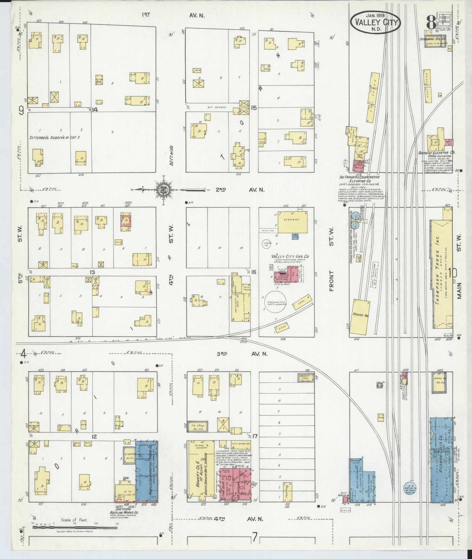 Sanborn Fire Insurance Map from Valley City, Barnes County, North Dakota (1919), Sheet #0008 - Complete Map Set gallery image, historic Sanborn map, vintage wall art, North Dakota North Dakota
