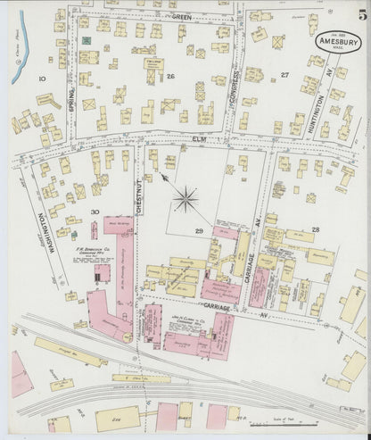 Sanborn Fire Insurance Map from Amesbury, Essex County, Massachusetts (1889), Sheet #0005 - Historic Sanborn Fire Insurance Map Print, vintage old map wall art, antique decor, genealogy gift, Massachusetts Massachusetts map