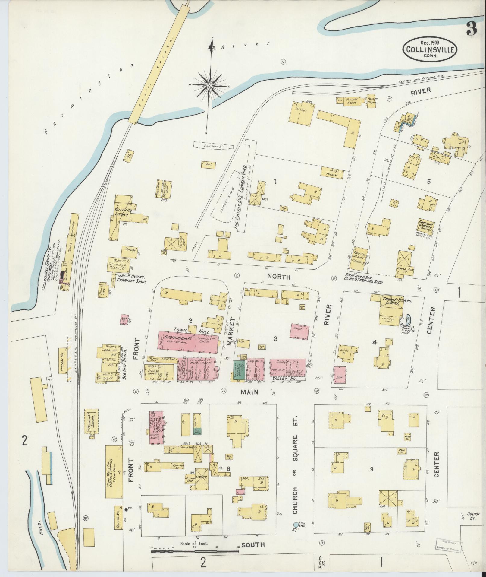 Sanborn Fire Insurance Map from Collinsville, Hartford County, Connecticut (1903), Sheet #0003 - Complete Map Set gallery image, historic Sanborn map, vintage wall art, Connecticut Connecticut