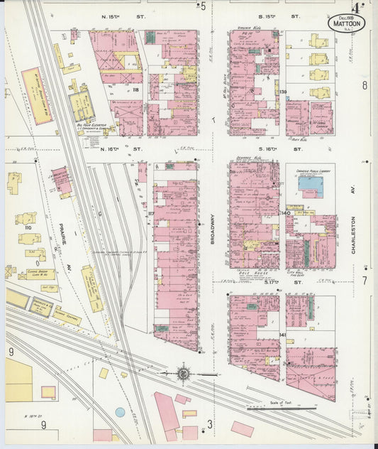 Sanborn Fire Insurance Map from Mattoon, Coles County, Illinois (1909), Sheet #0004 - Historic Sanborn Fire Insurance Map Print, vintage old map wall art, antique decor, genealogy gift, Illinois Illinois map