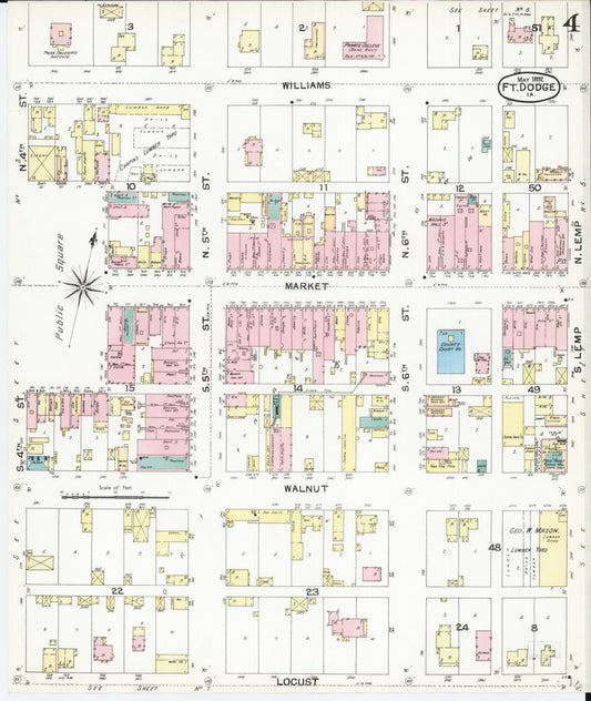 Sanborn Fire Insurance Map from Fort Dodge, Webster County, Iowa (1892), Sheet #0004 - Historic Sanborn Fire Insurance Map Print, vintage old map wall art