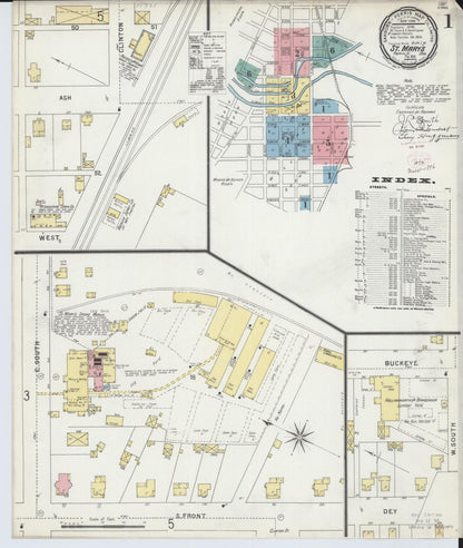 Sanborn Fire Insurance Map from Saint Marys, Auglaize County, Ohio (1896), Sheet #0001 - Historic Sanborn Fire Insurance Map Print, vintage old map wall art, antique decor, genealogy gift, Ohio Ohio map