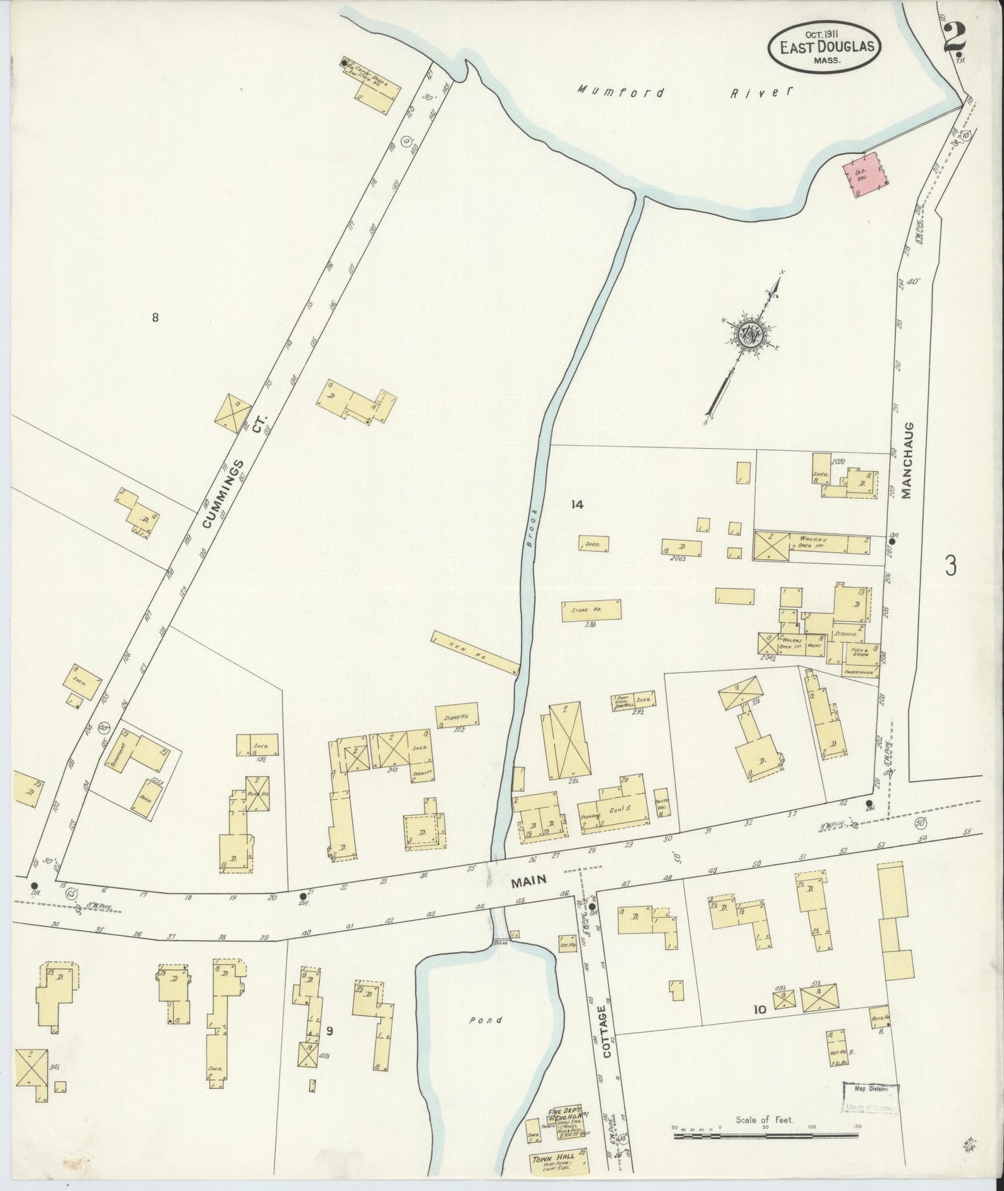 Sanborn Fire Insurance Map from East Douglas, Worcester County, Massachusetts (1911), Sheet #0002 - Complete Map Set gallery image, historic Sanborn map, vintage wall art, Massachusetts Massachusetts
