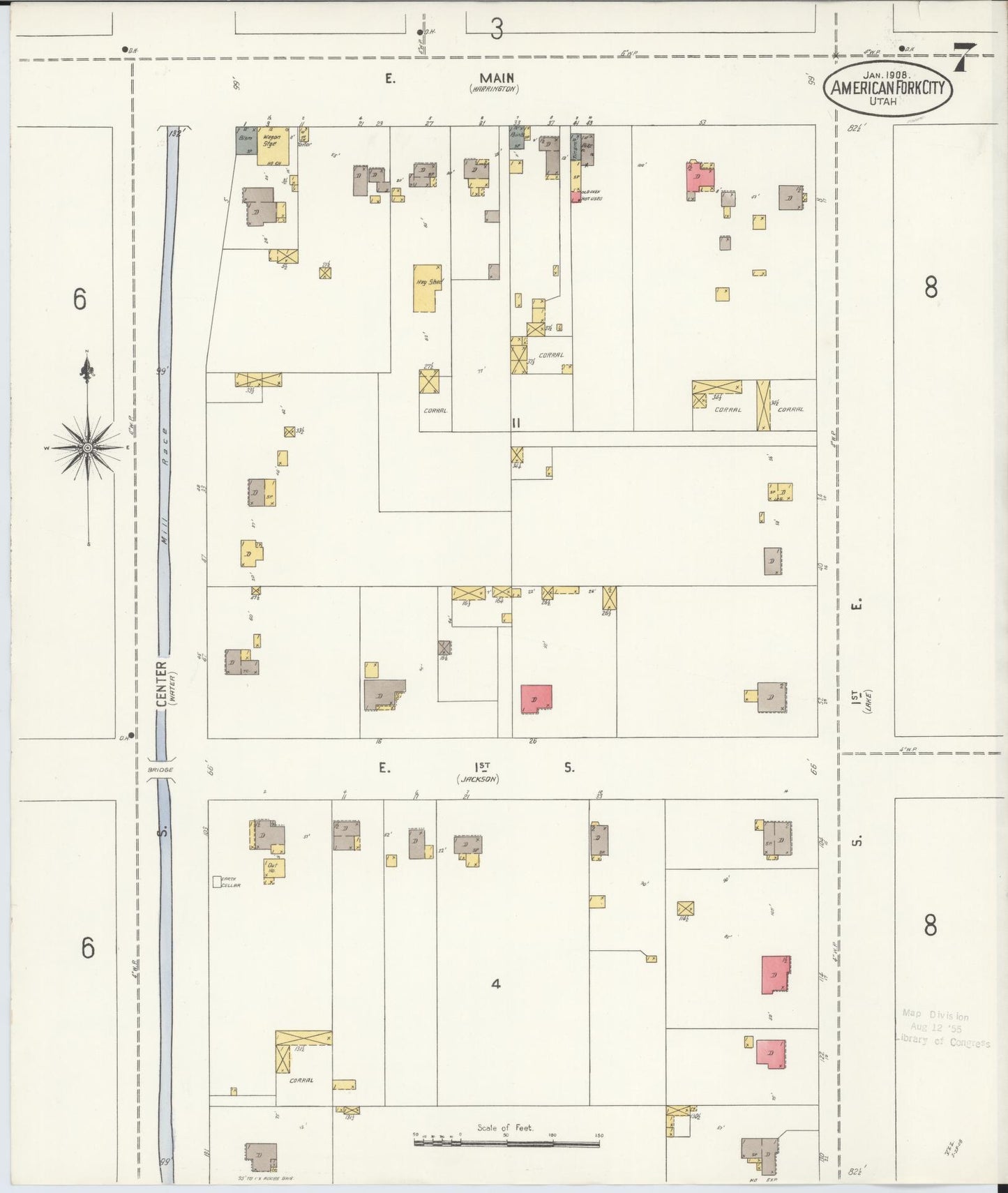 Sanborn Fire Insurance Map from American Fork, Utah County, Utah (1908), Sheet #0007 - Complete Map Set gallery image, historic Sanborn map, vintage wall art, American Fork Utah