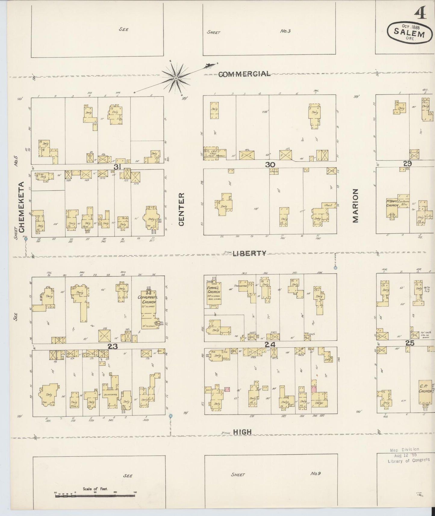Sanborn Fire Insurance Map from Salem, Marion County, Oregon (1888), Sheet #0004 - Complete Map Set gallery image, historic Sanborn map, vintage wall art, Oregon Oregon