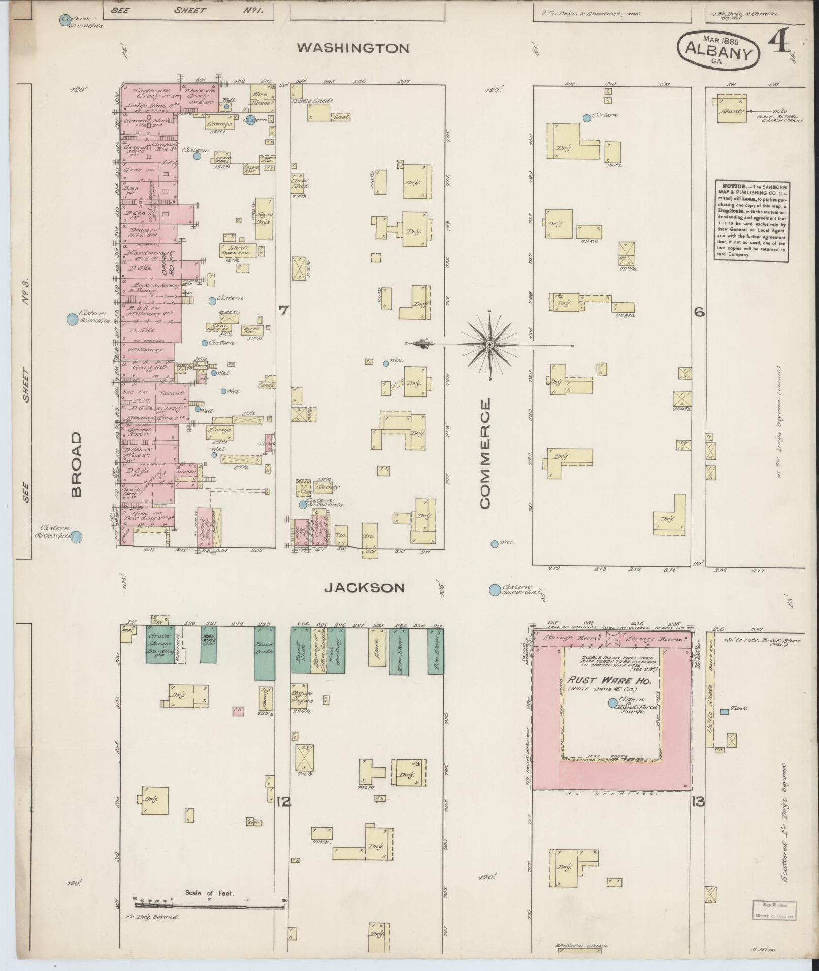 Sanborn Fire Insurance Map from Albany, Dougherty County, Georgia (1885), Sheet #0004 - Historic Sanborn Fire Insurance Map Print, vintage old map wall art, antique decor, genealogy gift, Georgia Georgia map