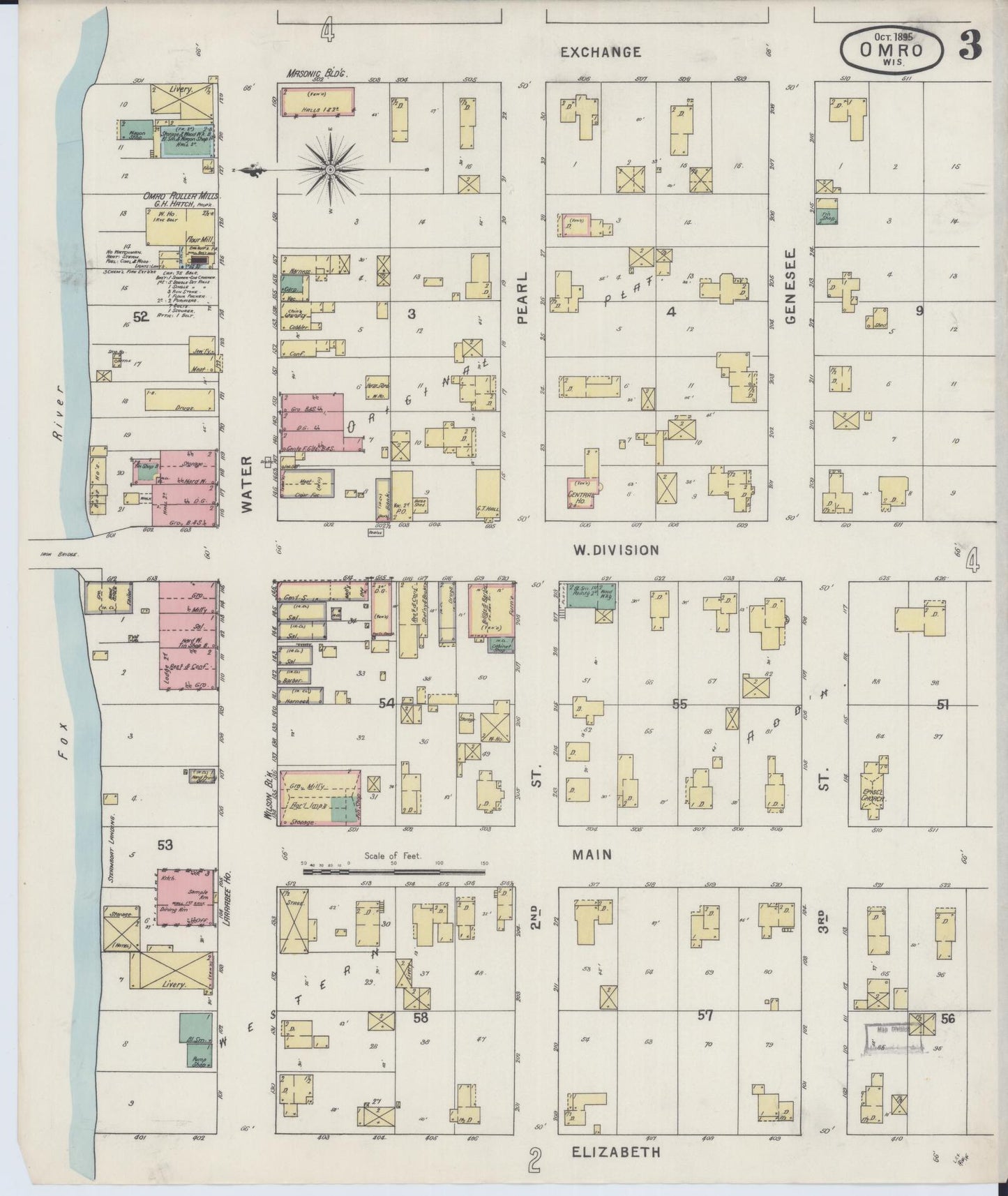 Sanborn Fire Insurance Map from Omro, Winnebago County, Wisconsin (1895), Sheet #0003 - Complete Map Set gallery image, historic Sanborn map, vintage wall art, Wisconsin Wisconsin