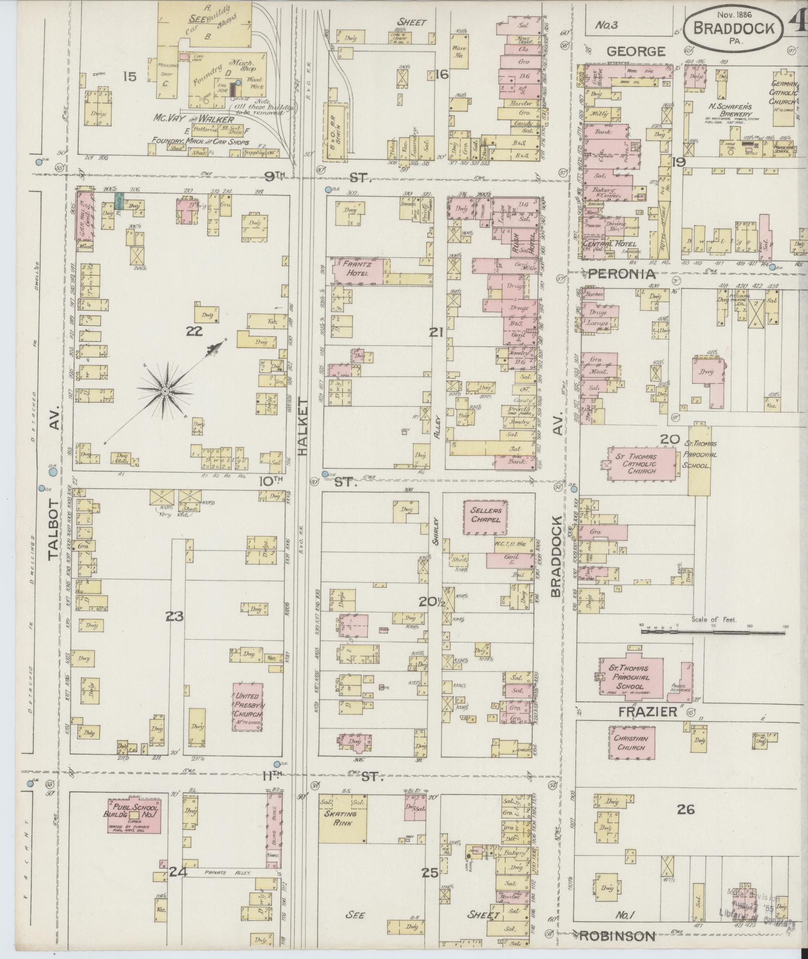 Sanborn Fire Insurance Map from Braddock, Allegheny County, Pennsylvania (1886), Sheet #0004 - Historic Sanborn Fire Insurance Map Print, vintage old map wall art, antique decor, genealogy gift, Pennsylvania Pennsylvania map