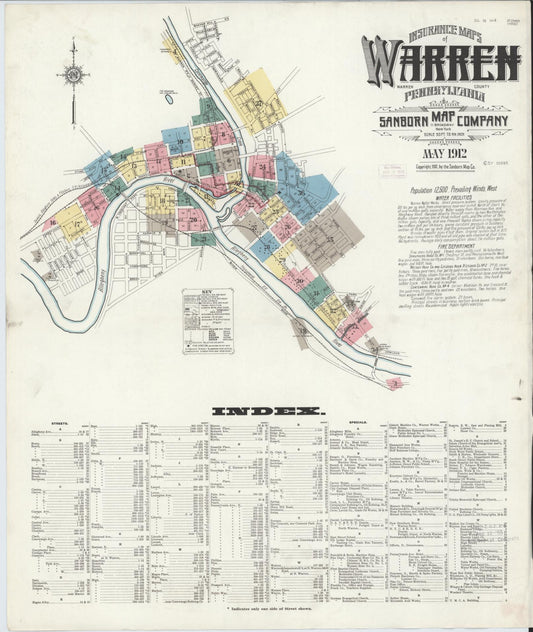 Sanborn Fire Insurance Map from Warren, Warren County, Pennsylvania (1912), Sheet #0001 - Historic Sanborn Fire Insurance Map Print, vintage old map wall art, antique decor, genealogy gift, Pennsylvania Pennsylvania map