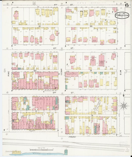 Sanborn Fire Insurance Map from Fort Madison, Lee County, Iowa (1894), Sheet #0006 - Historic Sanborn Fire Insurance Map Print, vintage old map wall art