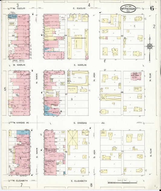 Sanborn Fire Insurance Map from Mcpherson, Mcpherson County, Kansas (1914), Sheet #0006 - Historic Sanborn Fire Insurance Map Print, vintage old map wall art, antique decor, genealogy gift, Kansas Kansas map