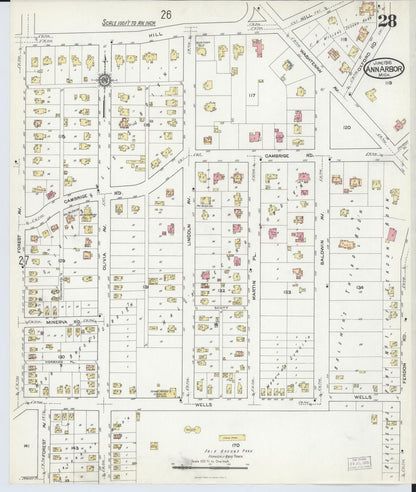 Sanborn Fire Insurance Map from Ann Arbor, Washtenaw County, Michigan (1916), Sheet #0028 - Complete Map Set gallery image, historic Sanborn map, vintage wall art, Michigan Michigan