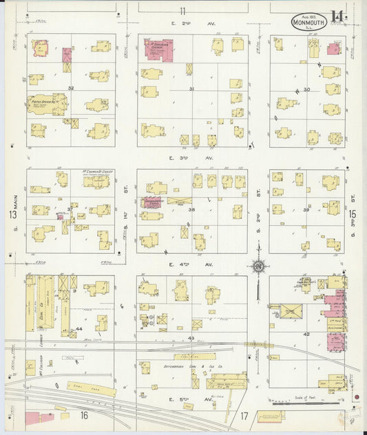 Sanborn Fire Insurance Map from Monmouth, Warren County, Illinois (1913), Sheet #0014 - Historic Sanborn Fire Insurance Map Print, vintage old map wall art, antique decor, genealogy gift, Illinois Illinois map