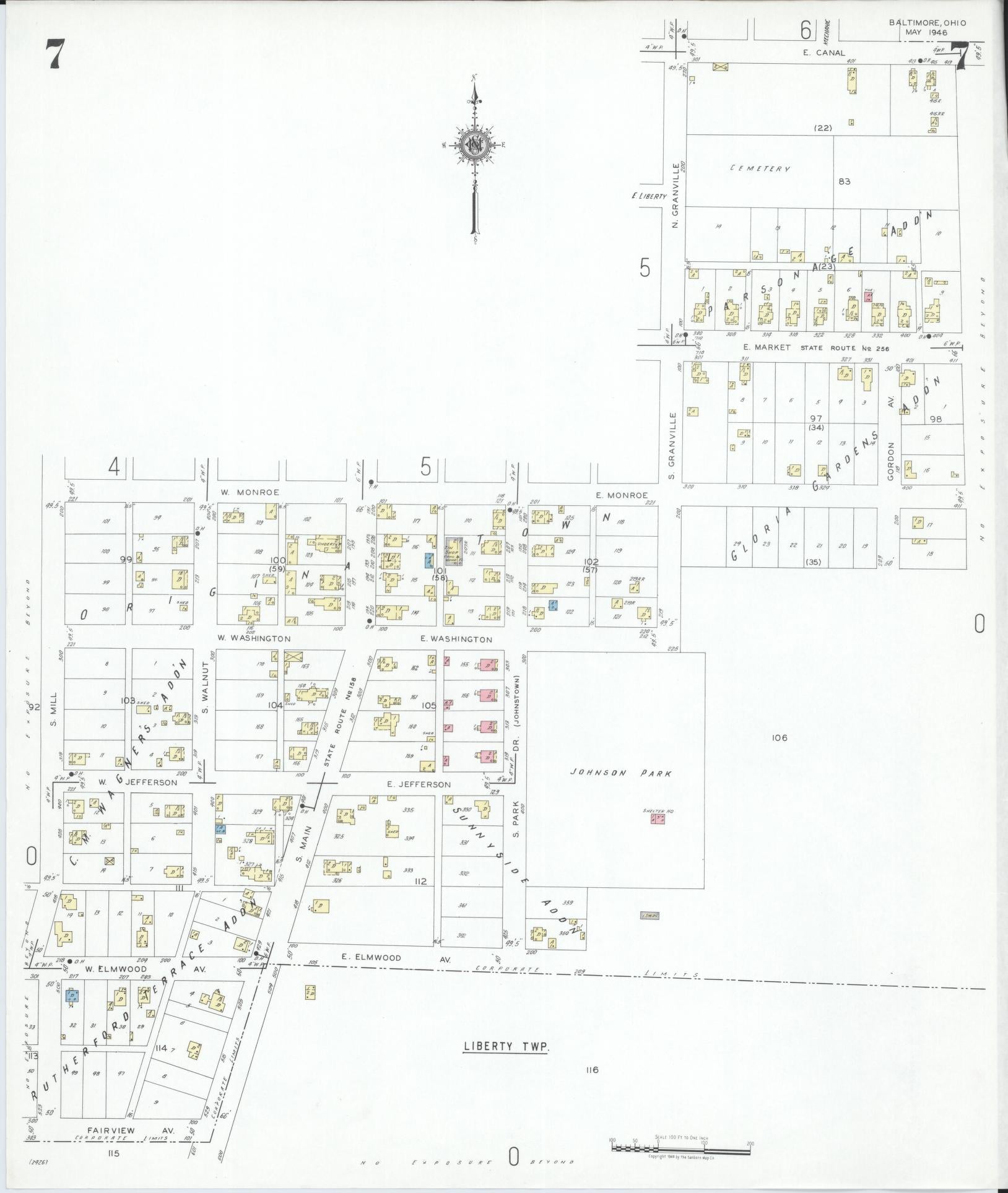 Sanborn Fire Insurance Map from Baltimore, Fairfield County, Ohio (1946), Sheet #0007 - Historic Sanborn Fire Insurance Map Print, vintage old map wall art, antique decor, genealogy gift, Ohio Ohio map